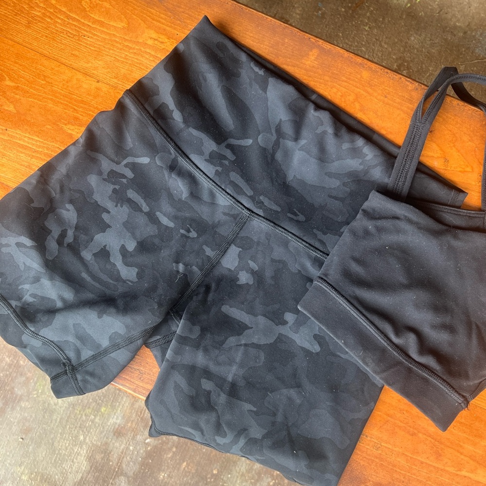 lululemon athletica Black Camo Athletic Shorts and bra